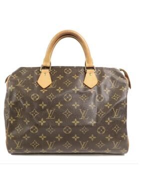 Louis Vuitton Monogram Top Handle Bag Brown Beige Handles Gold Hardware Zip